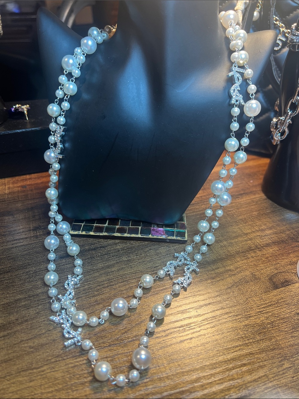 Elegant Pearl and Crystal Long Necklace - White